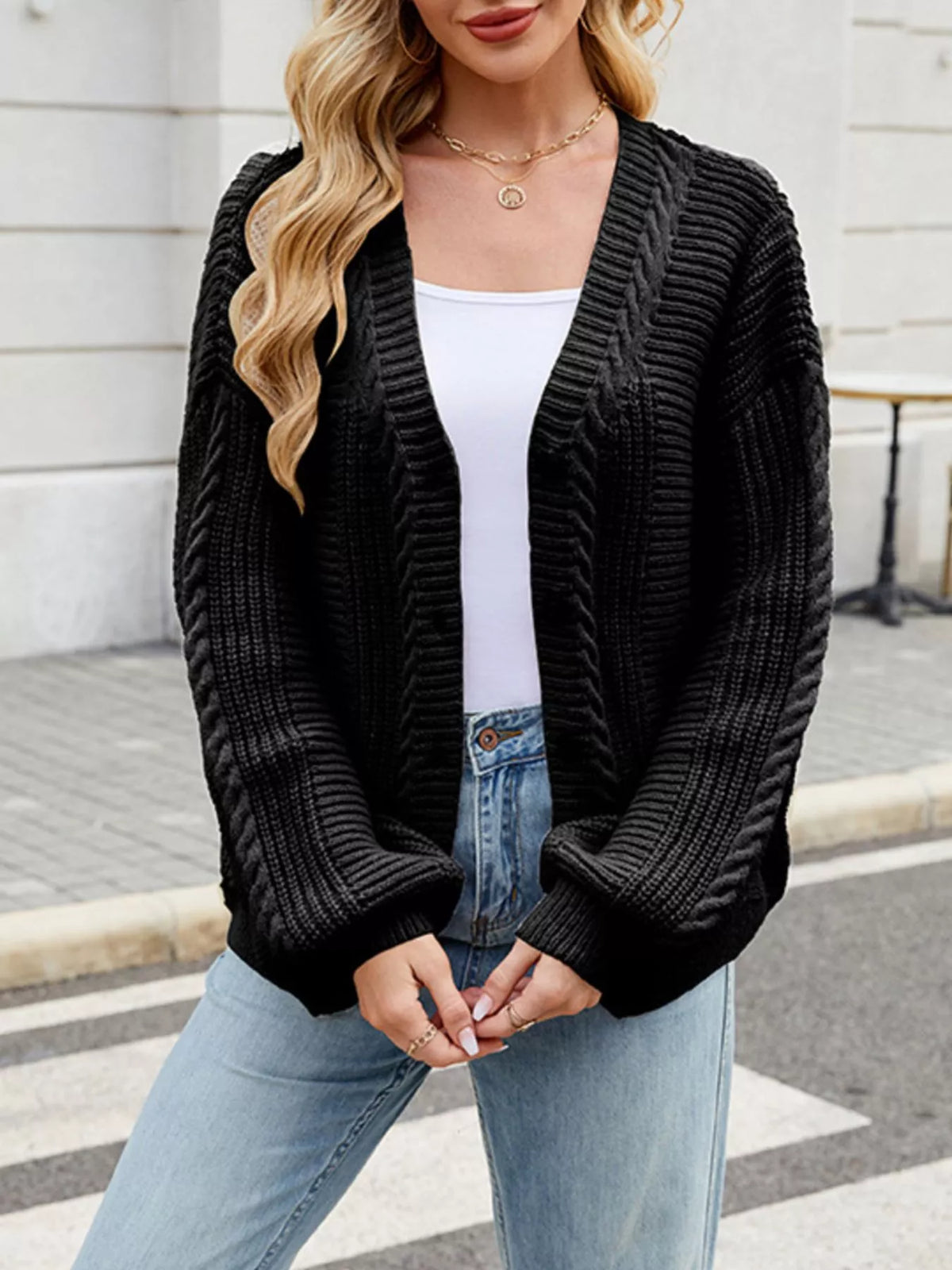 Cable Knit Button-up Cardigan (9)