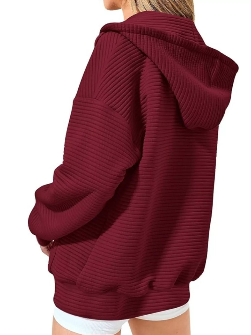 Drawstring Zip Up Dropped Shoulder Hoodie (17)