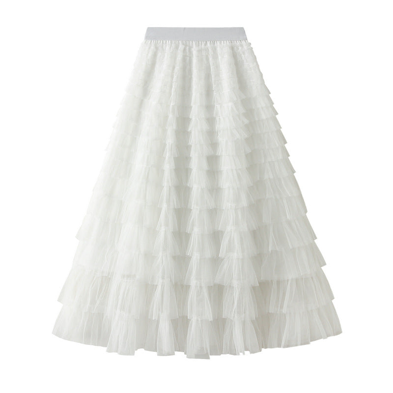 Cake Skirt White Gauze Pleated variant CJQZ168500601AZ|CJQZ168500602BY