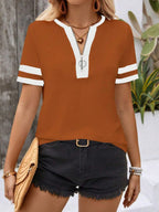 Striped Short Sleeve Half Zip Top (7)