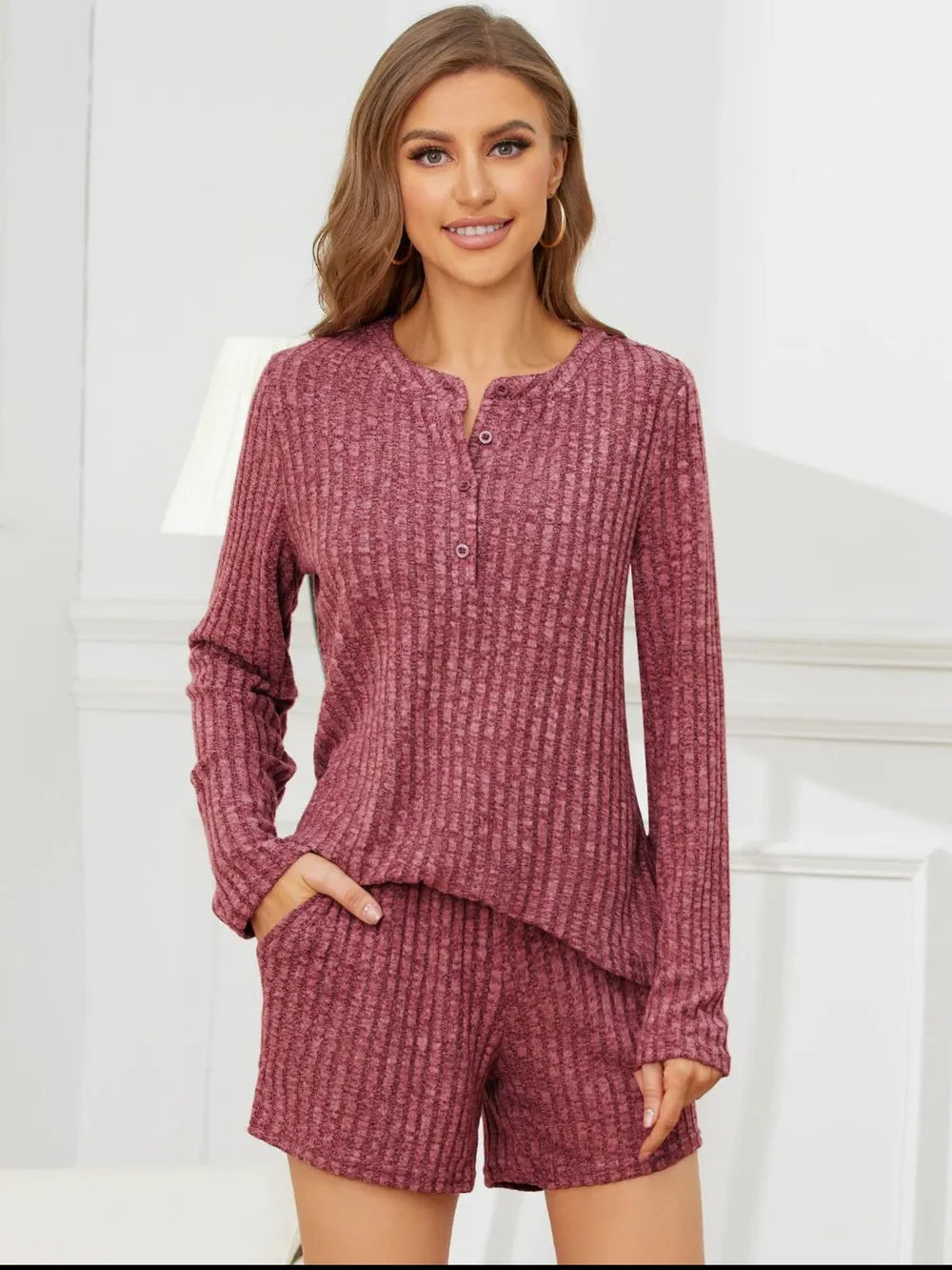 Ribbed Round Neck Top Shorts Set (15)