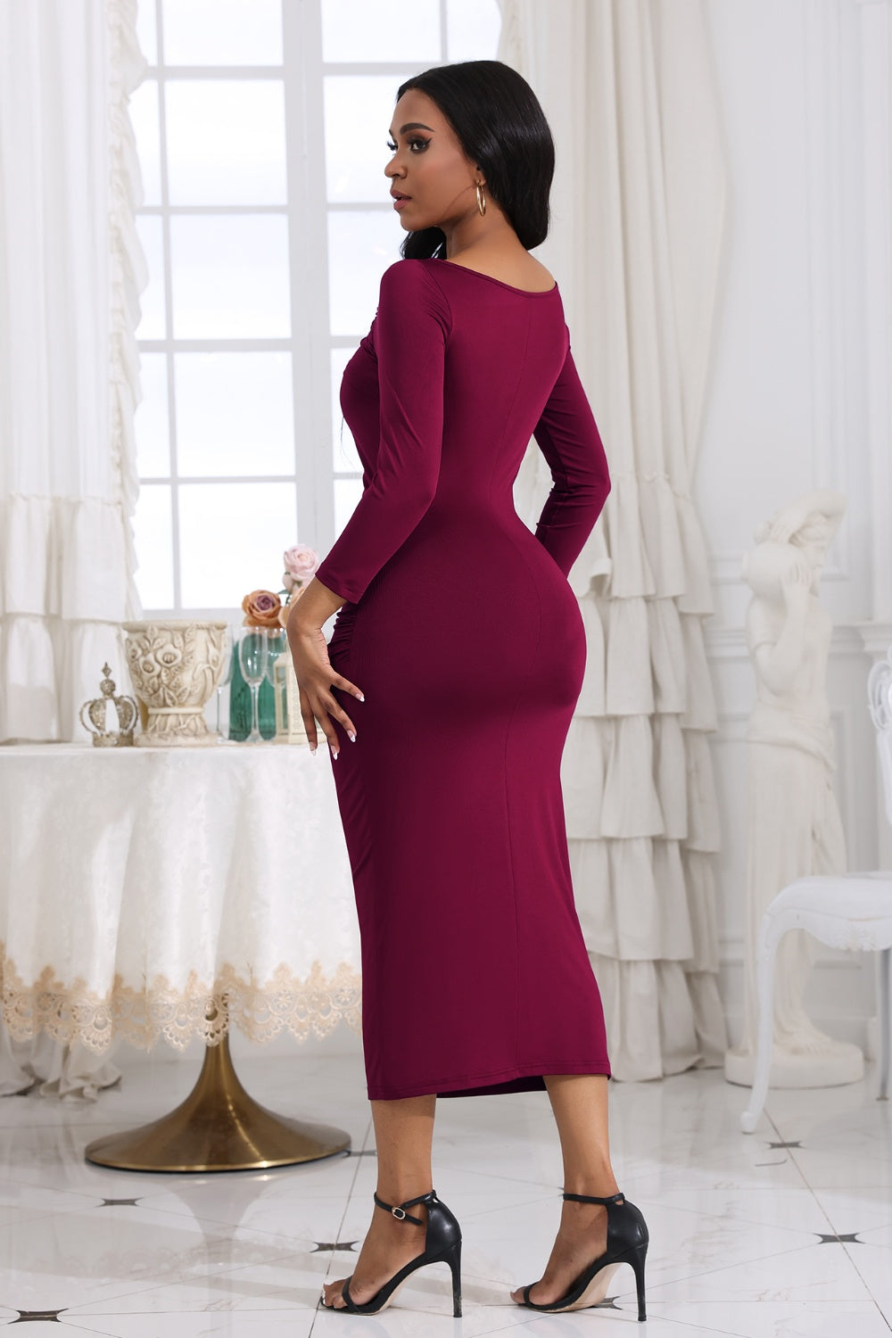 Ruched Boat Neck Midi Dress (9)