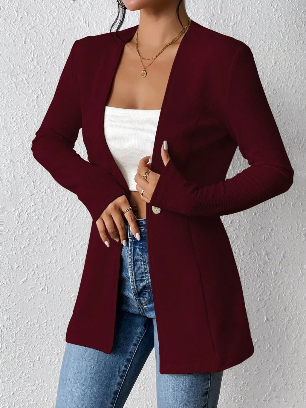 One Button Long Sleeve Blazer (22)