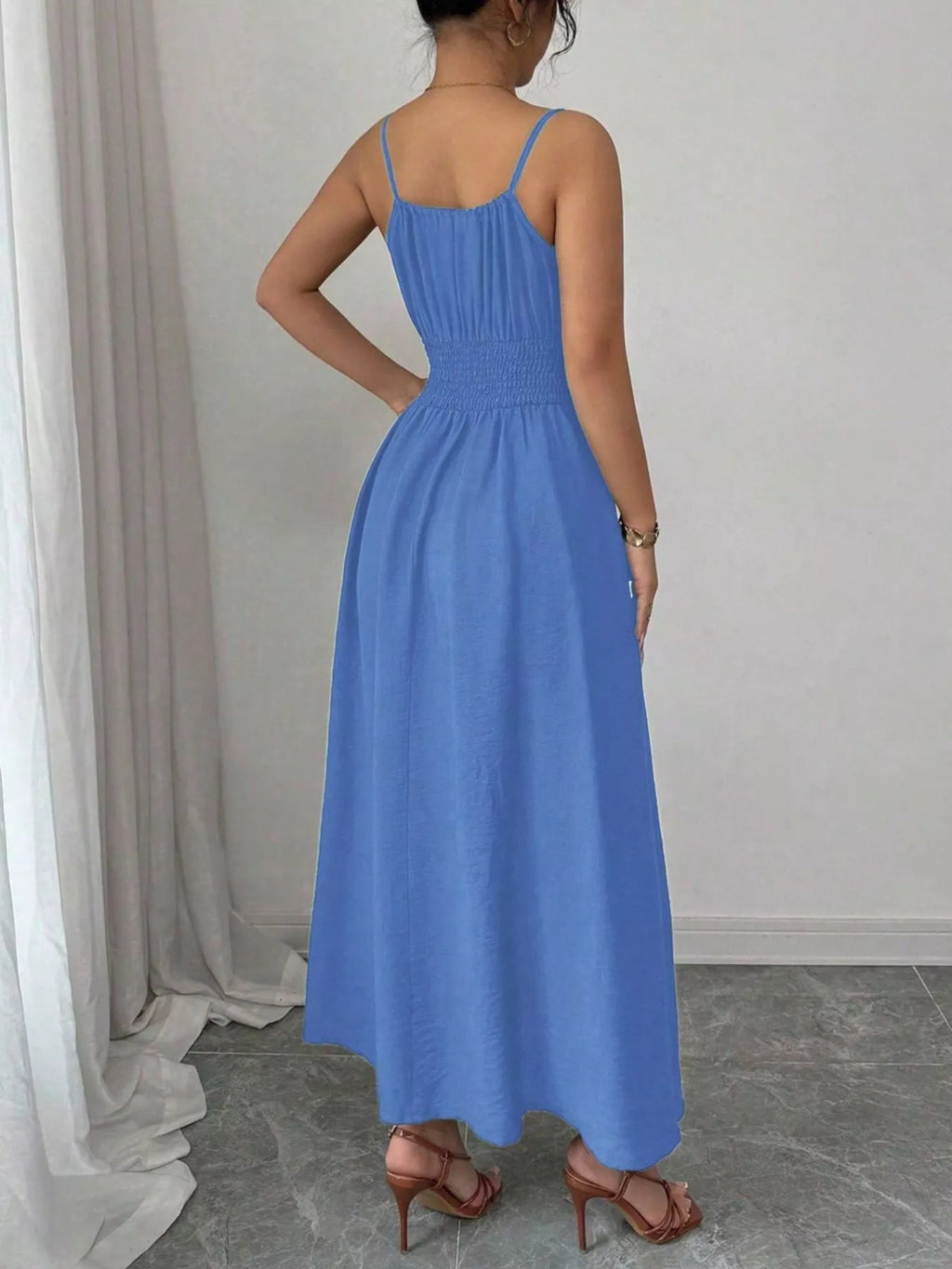 Smocked Spaghetti Strap Midi Dress (8)