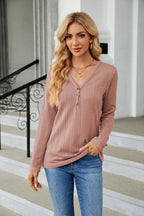 Cable-knit Long Sleeve V-neck T-shirt (14)