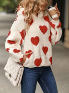 Fuzzy Heart Pocketed Dropped Shoulder Hoodie (6)
