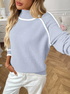 Contrast Trim Turtleneck Long Sleeve Sweater (2)