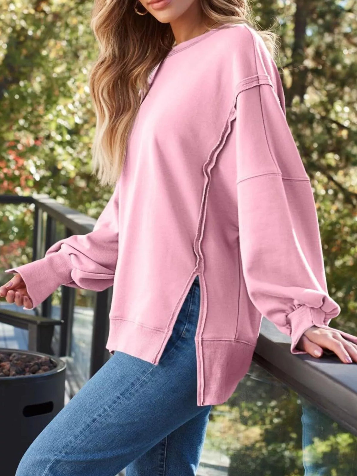 Side Slit Long Sleeve Oversized Sweatshirt (11)