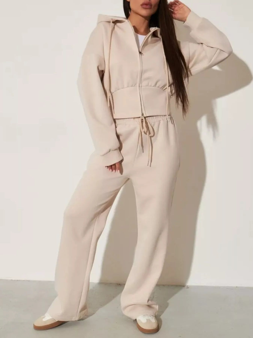 Zip-up Hoodie Wide-leg Pants Set (3)