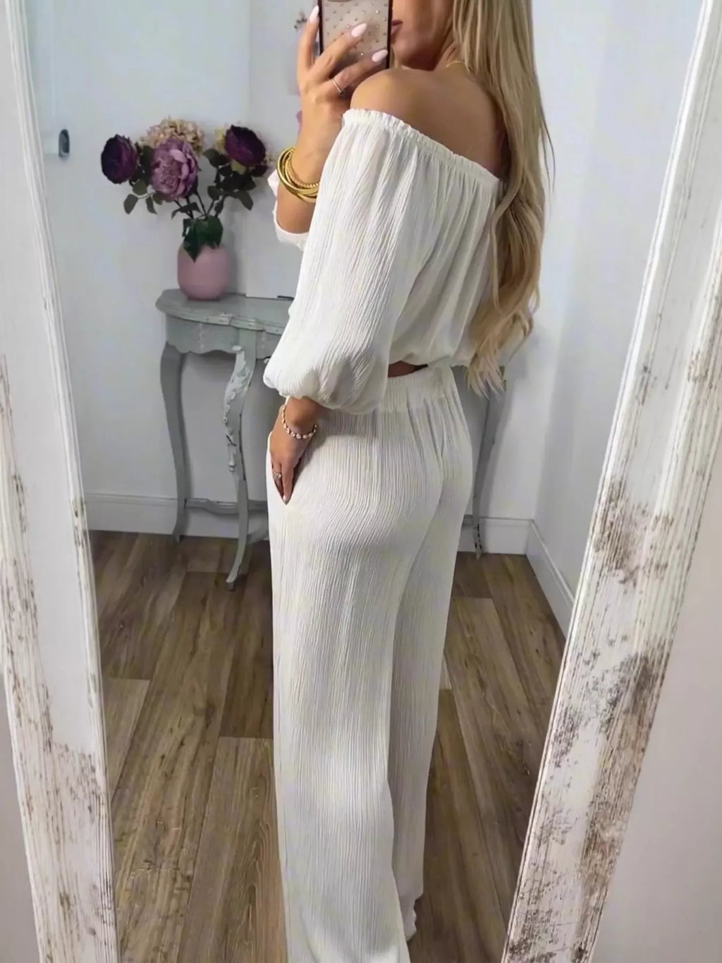 Full Size Off-shoulder Top Pants Set Plus (2)