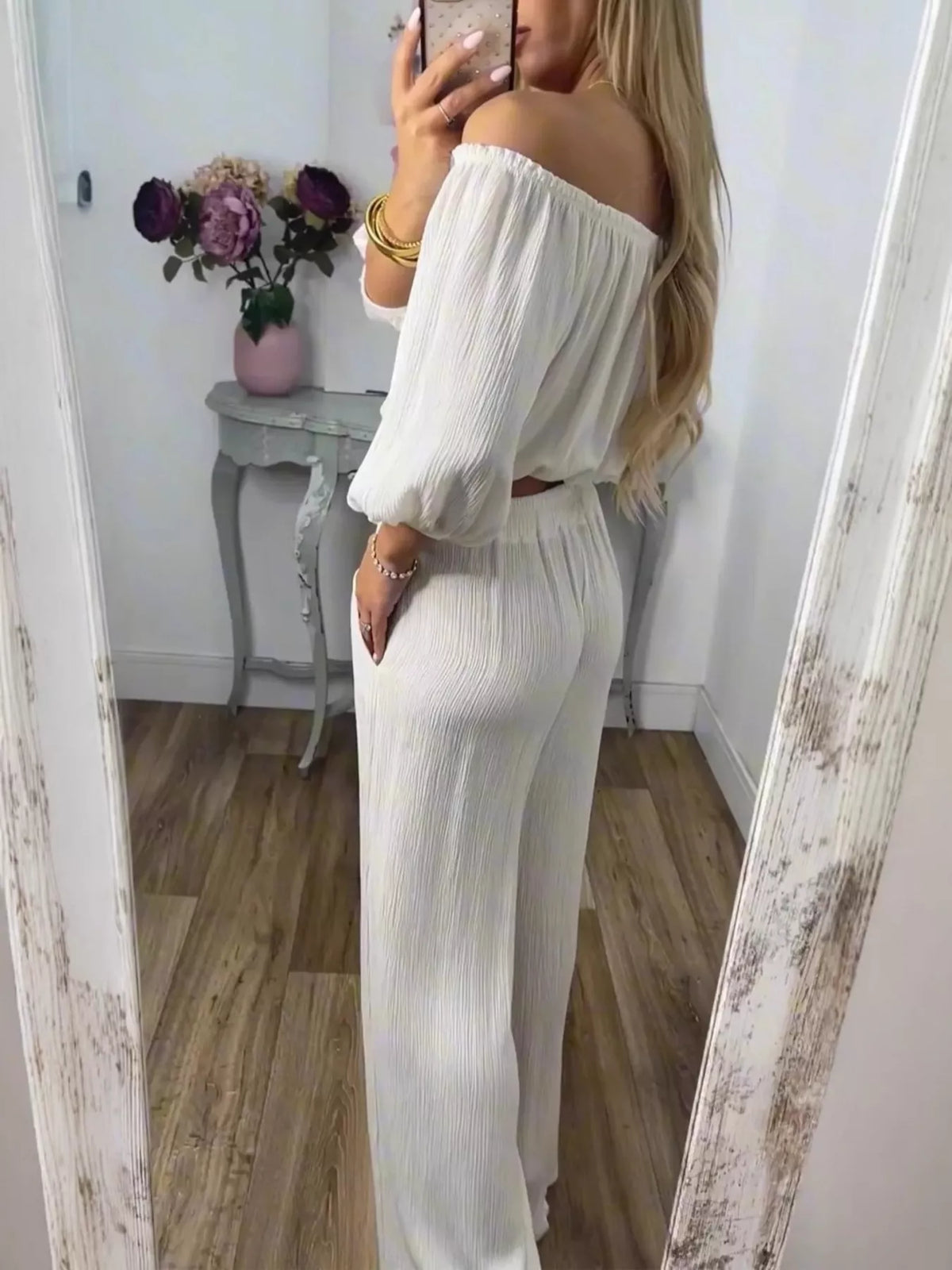 Full Size Off-shoulder Top Pants Set Plus (2)