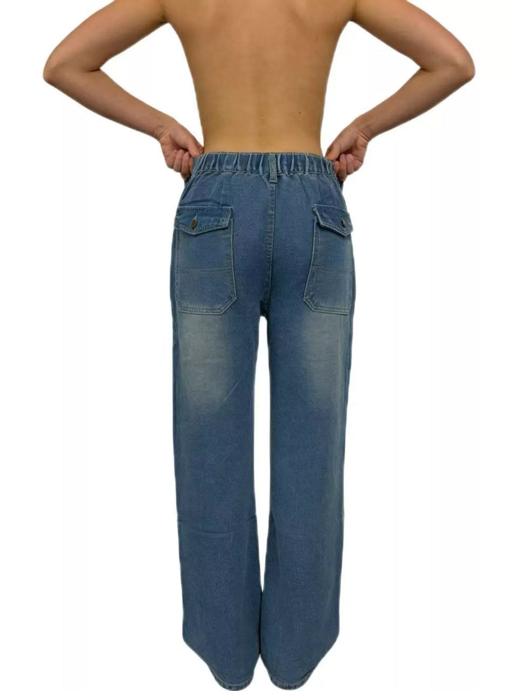 Wide Leg Contrast Stitching Jeans (10)