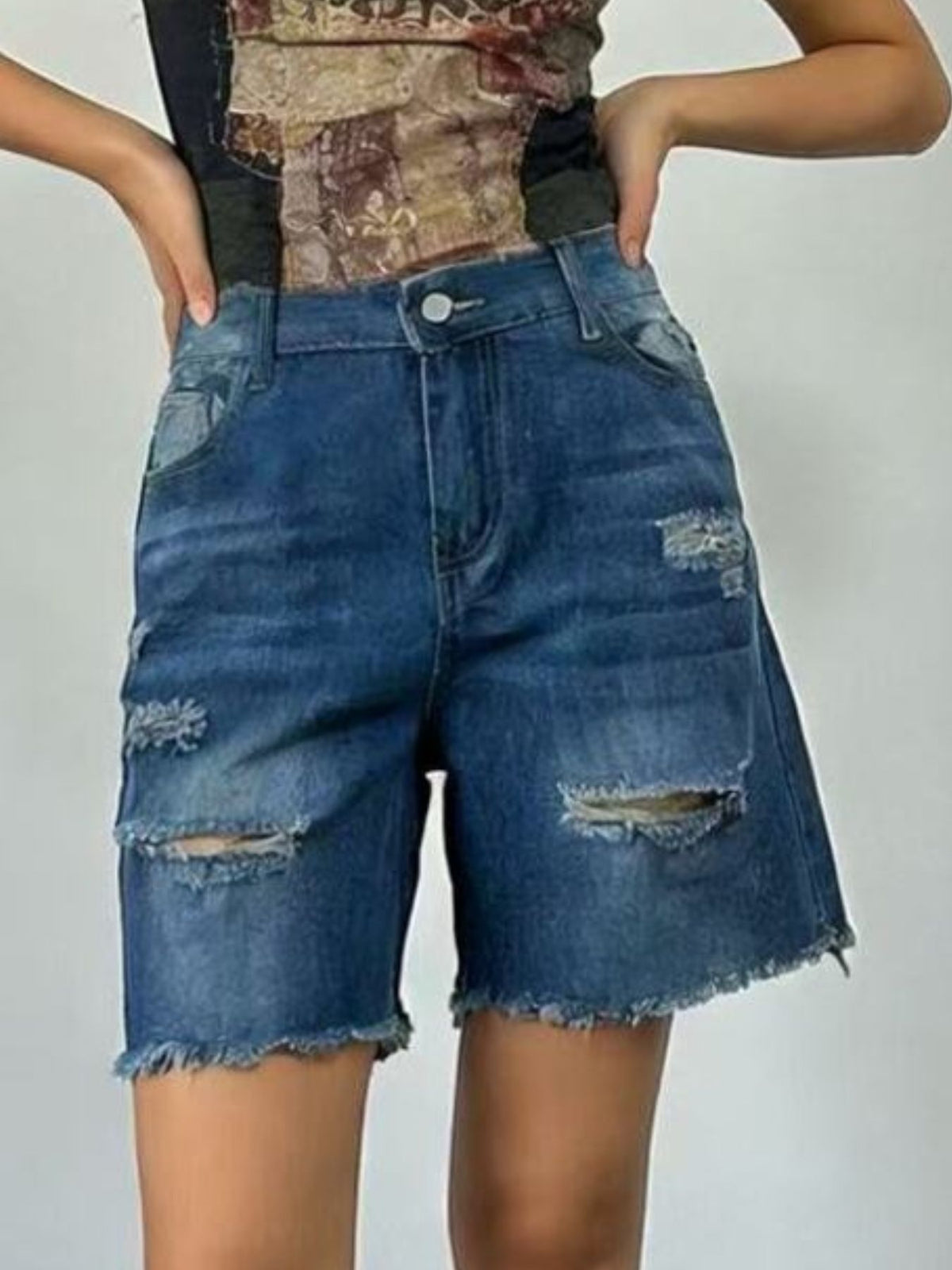 Full Size Ripped Frayed Hem Denim Shorts Plus (8)