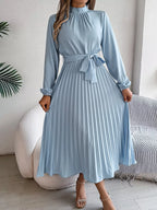 Mock Neck Pleated Midi Dress (8)