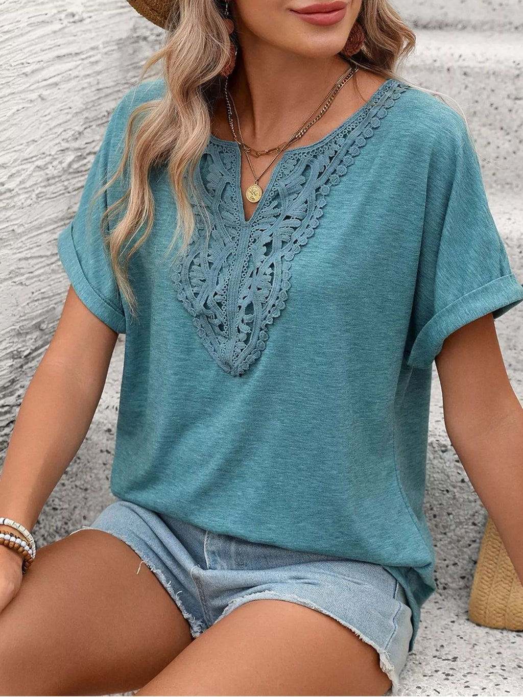Lace Trim Short Sleeve T-shirt (6)