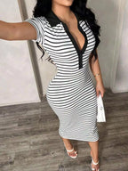 Striped Polo Collar Midi Dress (12)