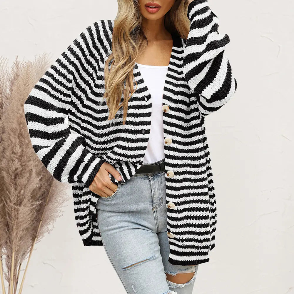 Striped Button Down Long Sleeve Cardigan (6)