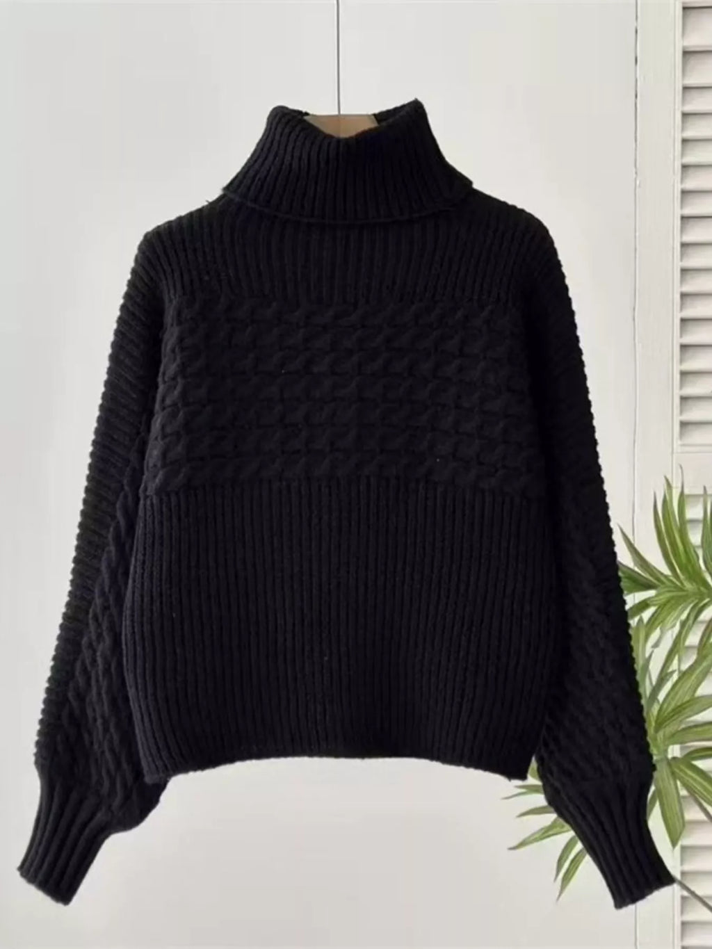 Textured Knit Turtleneck Long Sleeve Sweater (12)