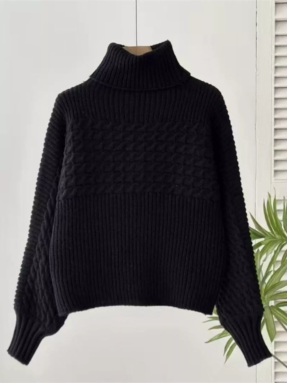 Textured Knit Turtleneck Long Sleeve Sweater (12)
