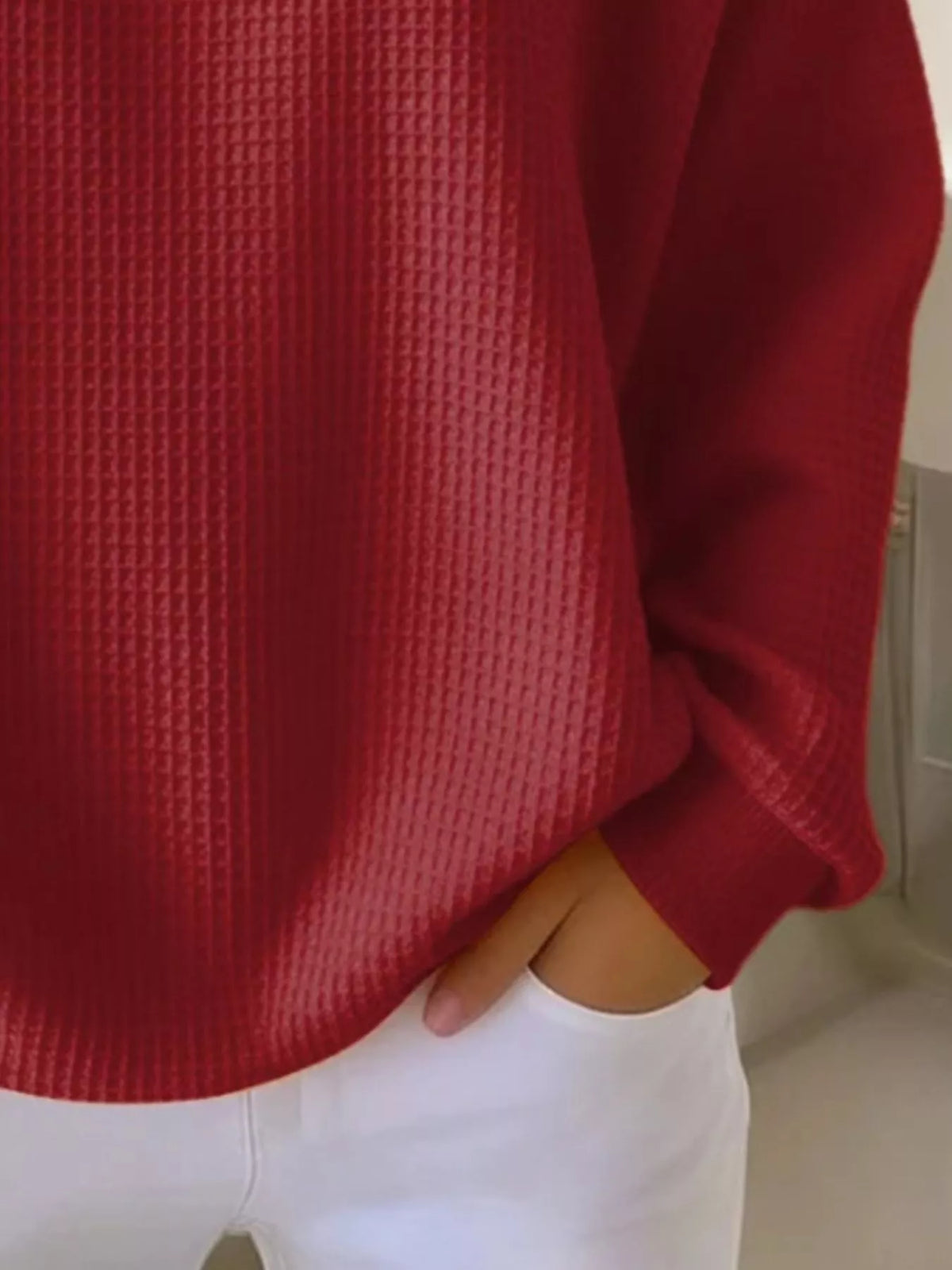 Full Size Casual Waffle Knit Button Detail Pullover Plus (15)