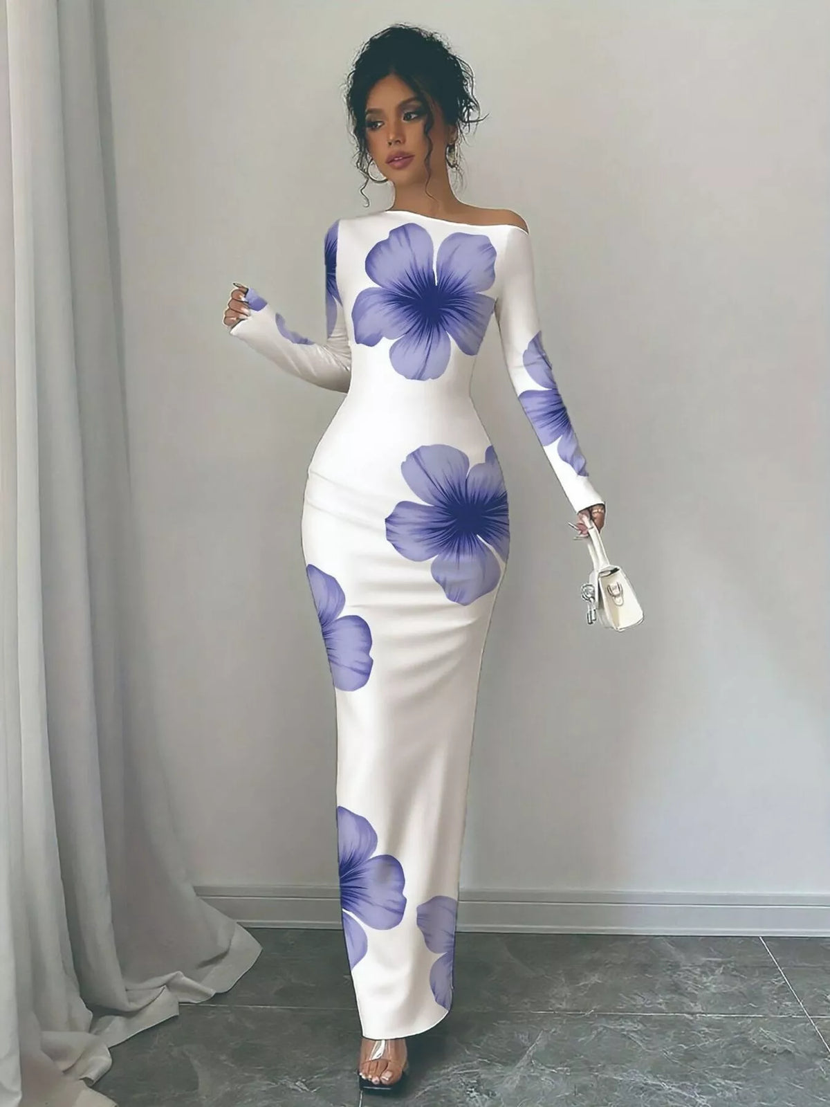 Floral Print One Shoulder Maxi Dress (4)