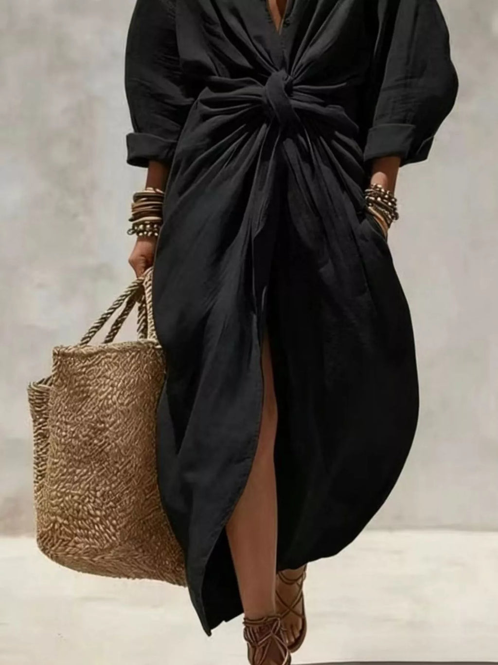 Front-tie Maxi Shirt Dress (12)