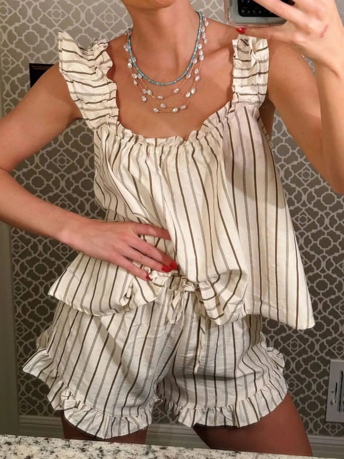 Ruffled Striped Tank Shorts Set