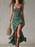 Full Size Floral Smocked Ruffle High-low Maxi Dress Plus
