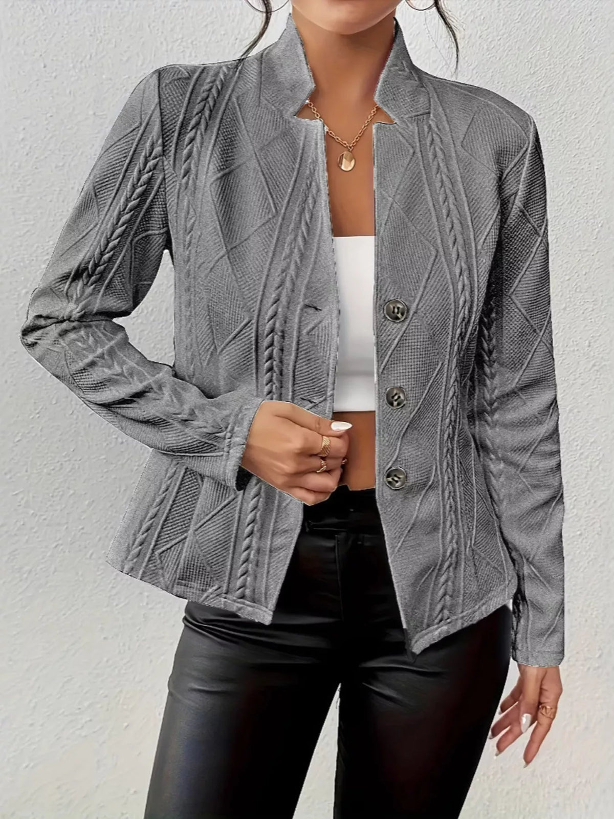 Textured Knit Button-front Blazer (4)