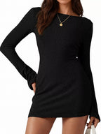 Ribbed Knit Long Sleeve Slim Fit Sweater Dress (2)