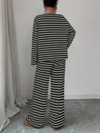 Striped Knit Dropped Shoulder Top Pants Set (8)
