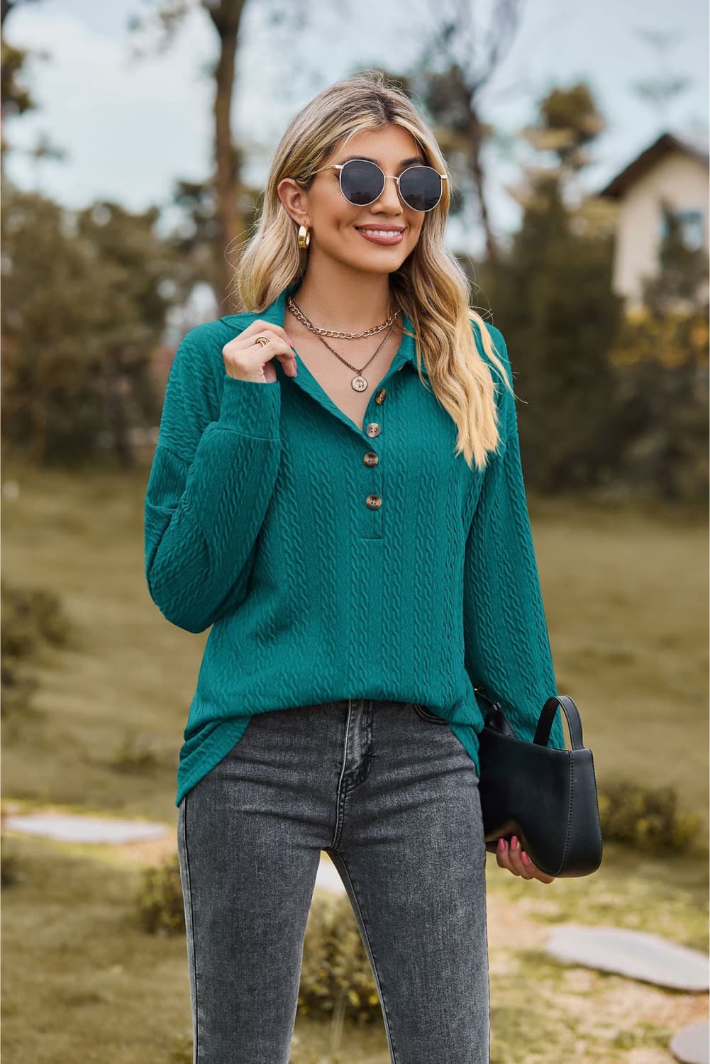 Collared Neck Long Sleeve Blouse (14)