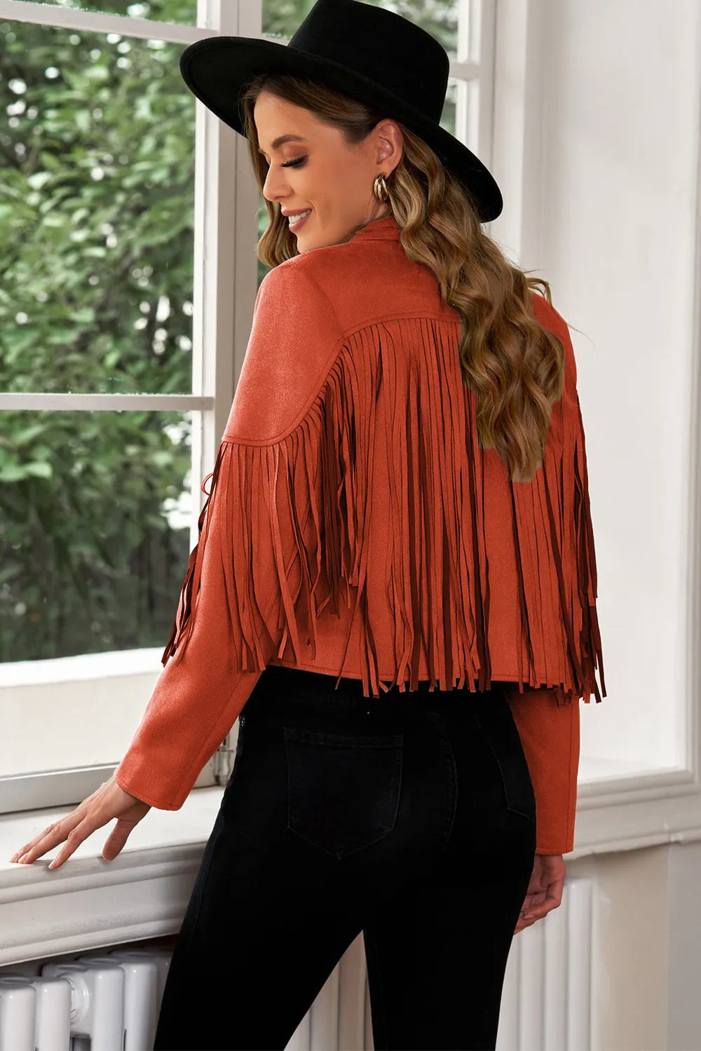 Fringe Trim Lapel Collar Cropped Blazer (19)