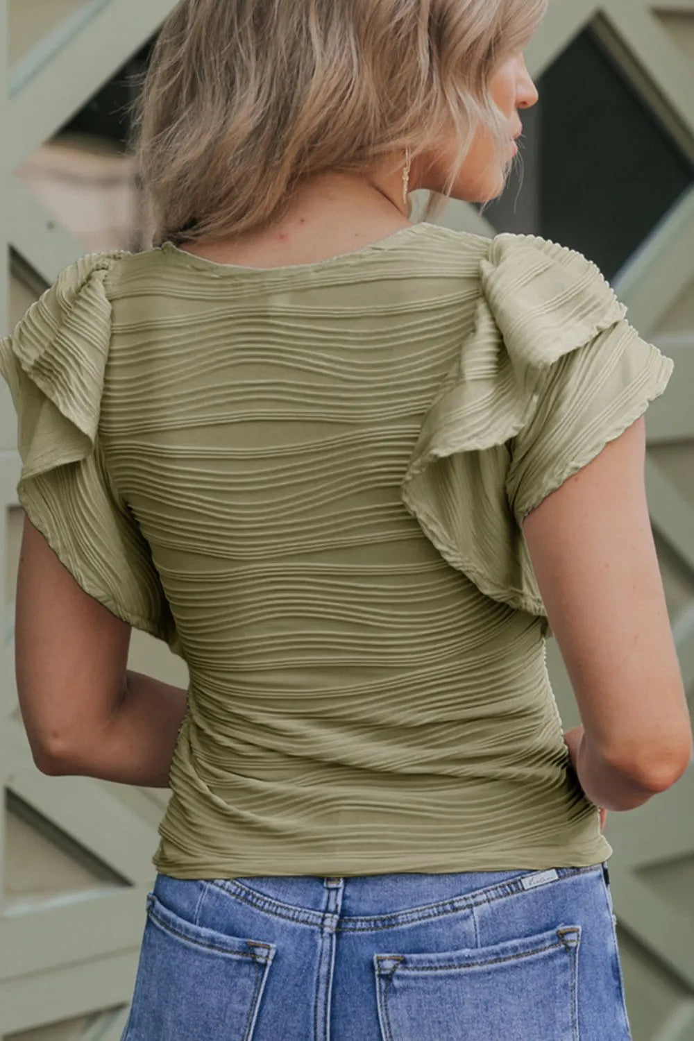 Textured Round Neck Cap Sleeve Top (18)
