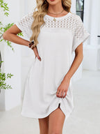 Lace Round Neck Short Sleeve T-shirt Dress (35)