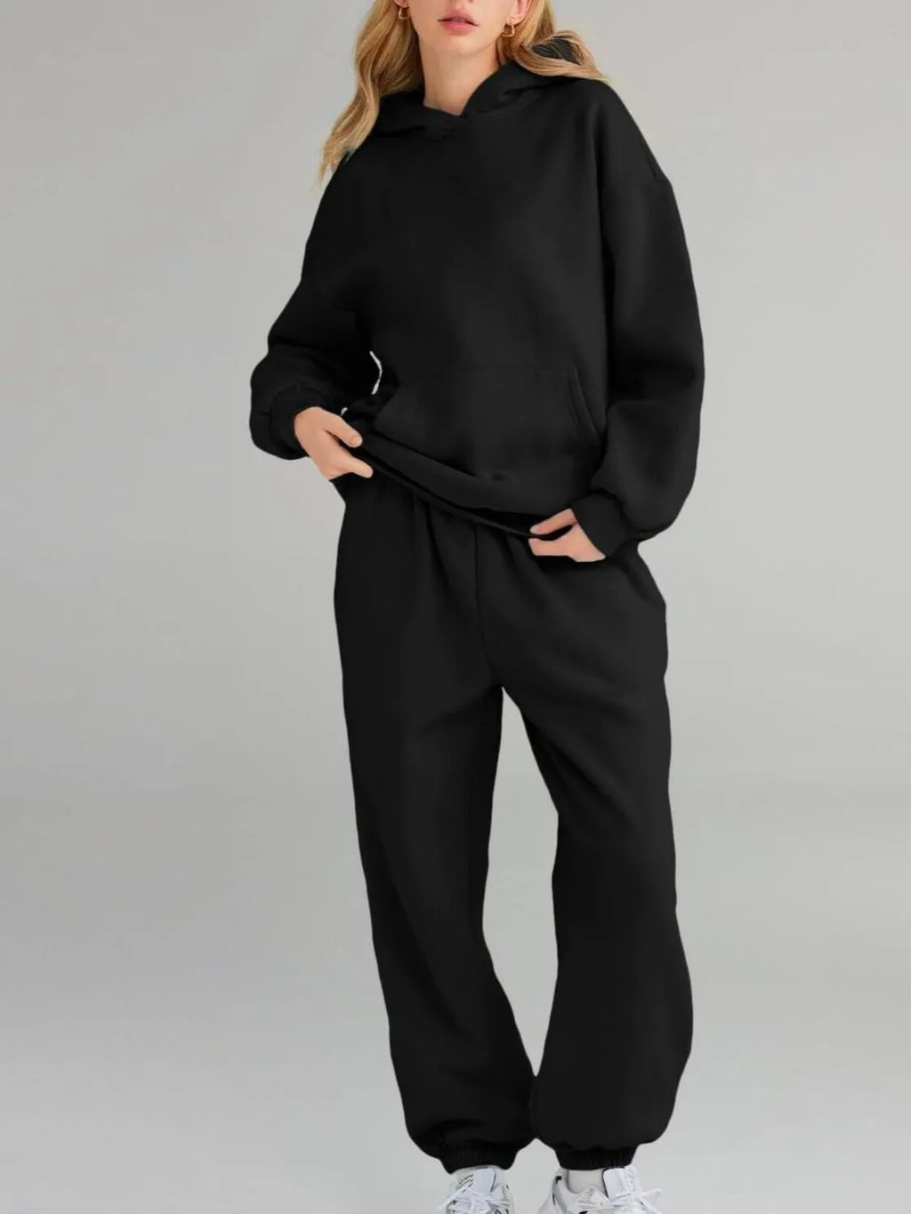 Full Size Kangaroo Pocket Hoodie Joggers Set Plus