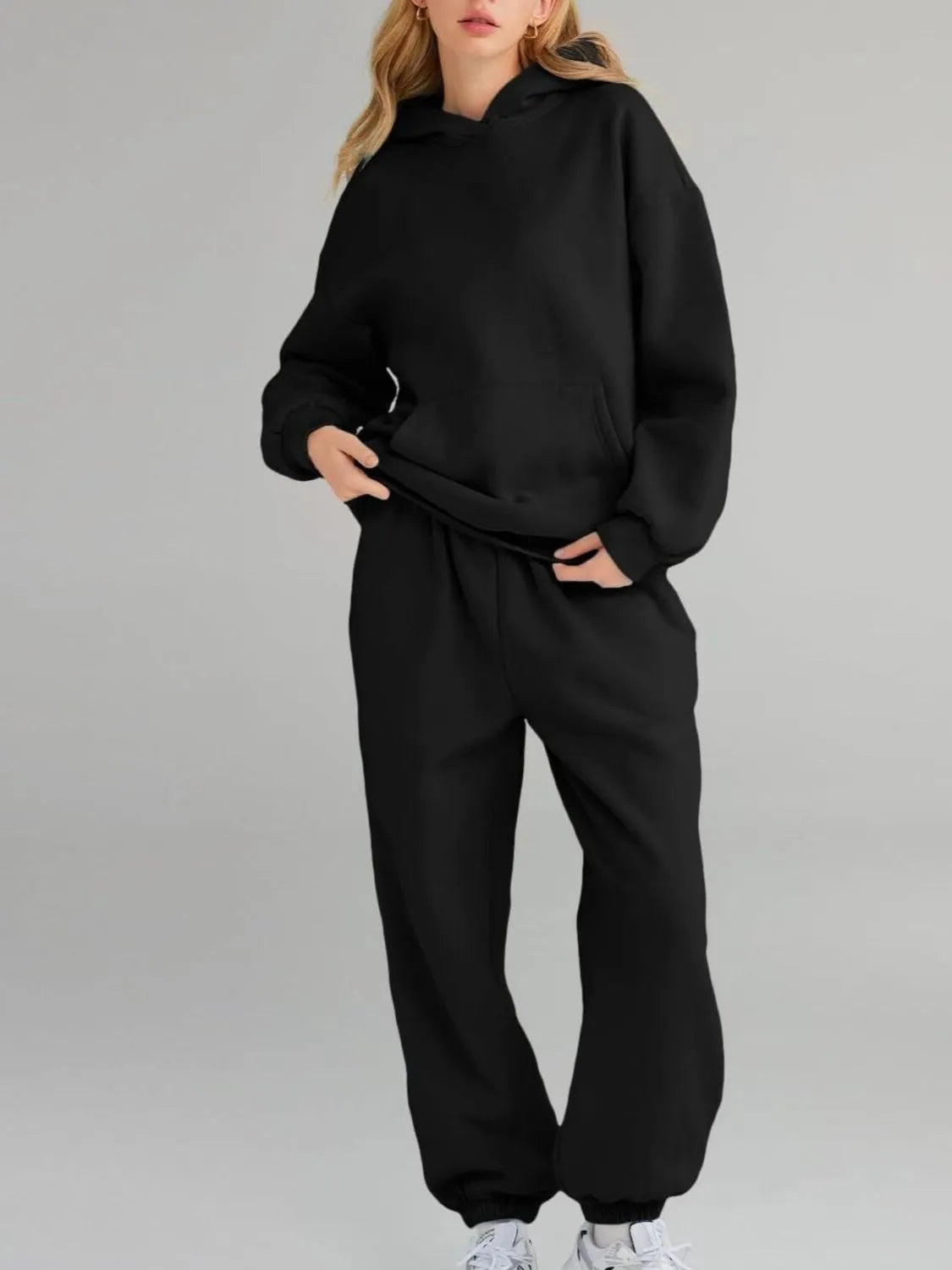 Full Size Kangaroo Pocket Hoodie Joggers Set Plus