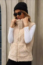 Fuzzy Plaid Texture Zip Up Vest Coat (5)