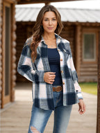 Full Size Pocketed Plaid Collared Neck Shacket (2)