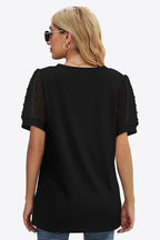 Swiss Dot Puff Sleeve V-neck Tee (8)