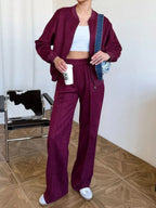 Zip Up Sweatshirt Wide-leg Pants Set (18)