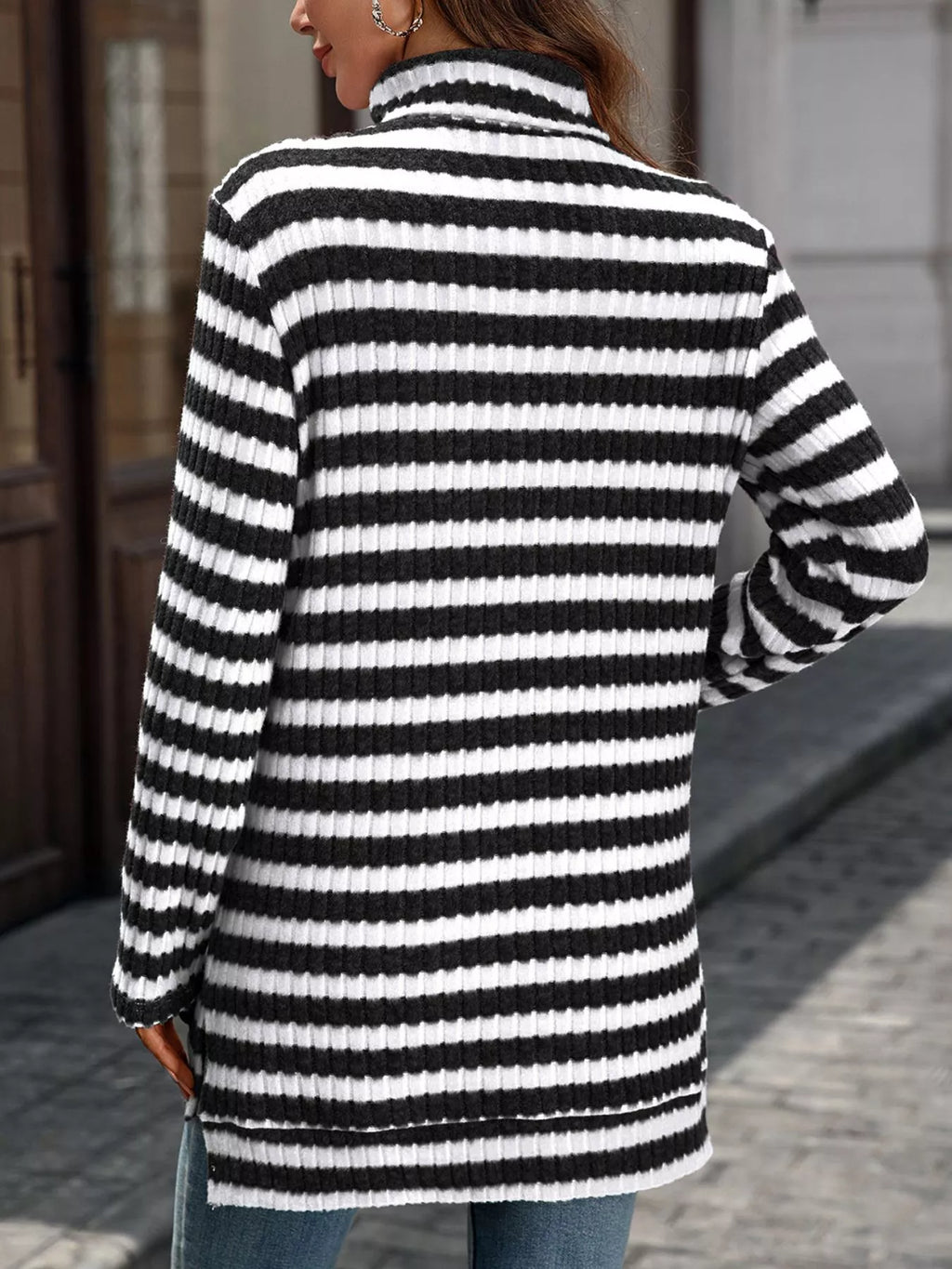 Striped Turtleneck Long Sleeve Knit Top (4)