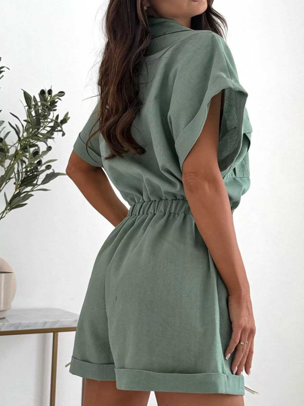 Button Front Short Sleeve Shirt Shorts Set (9)