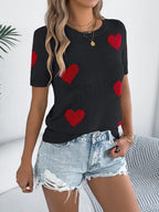 Heart Round Neck Short Sleeve Knit Top (10)
