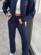 Zip Up Dropped Shoulder Outerwear Pants Set (14)