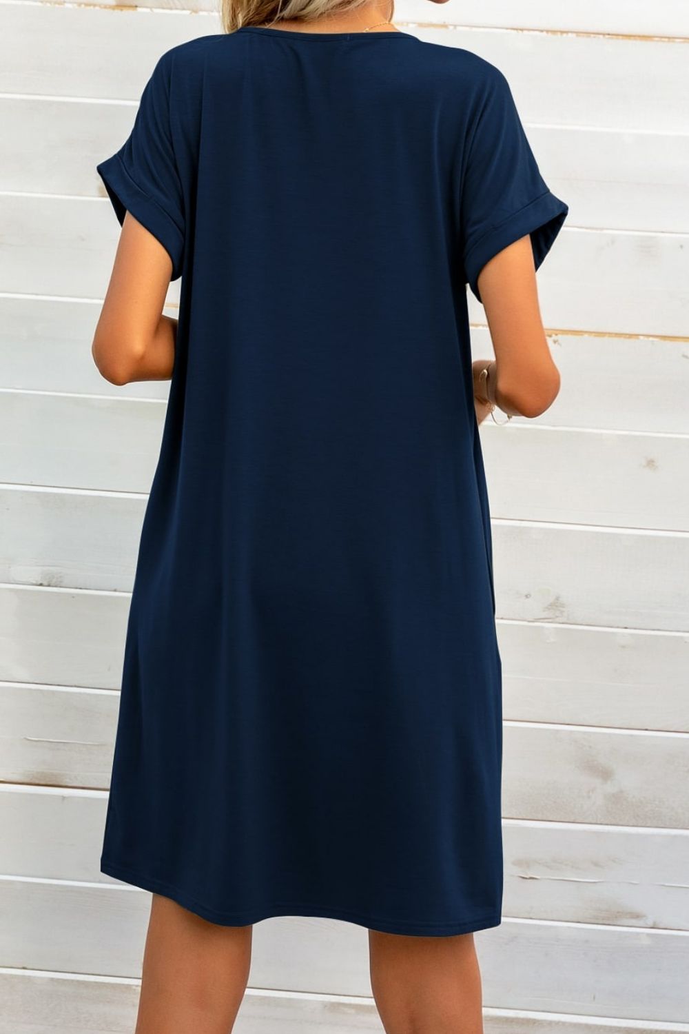 Scoop Neck Short Sleeve Pocket Dress (13)