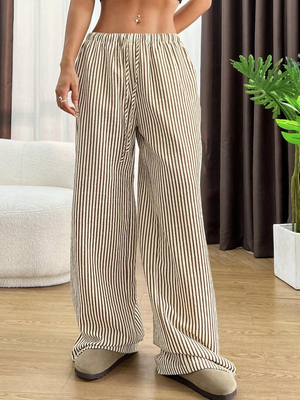Full Size Striped Drawstring Waist Wide Leg Pants Plus (17)