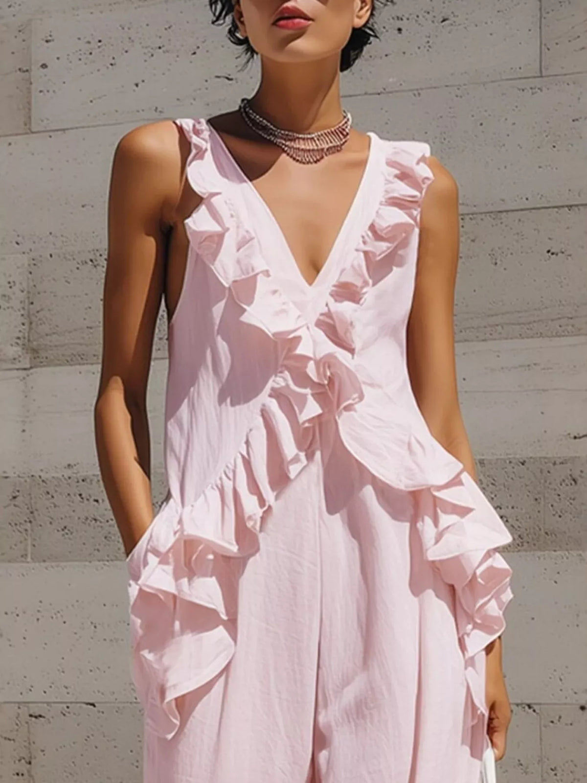Ruffled V-neck Sleeveless Jumpsuit (2)
