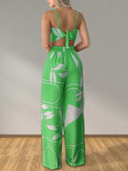 Tropical Print Spaghetti Strap Crop Top Wide Leg Pants Set (5)
