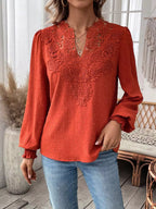 Swiss Dot Lace Detail Long Sleeve Blouse (2)